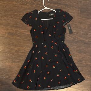 Lulu's Black Dress with Red Cherry Print